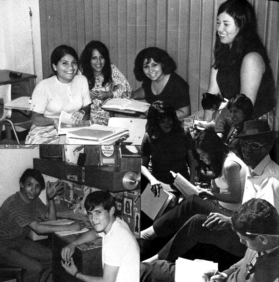 archival photo of students studying